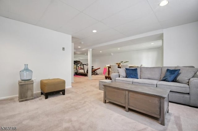 157 Rock Rd, Wayne Twp, NJ 07470 - living room with light colored carpet, recessed lighting, and baseboards