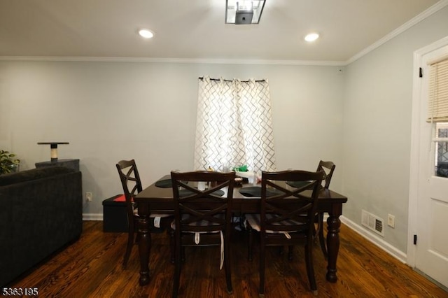 179 Standish St, Elizabeth City, NJ 07202 - dining area with wood finished floors, baseboards, recessed lighting, and ornamental molding
