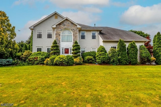 8 Staudt Ct, Franklin Twp, NJ 08873 - colonial inspired home featuring a front lawn and stone siding