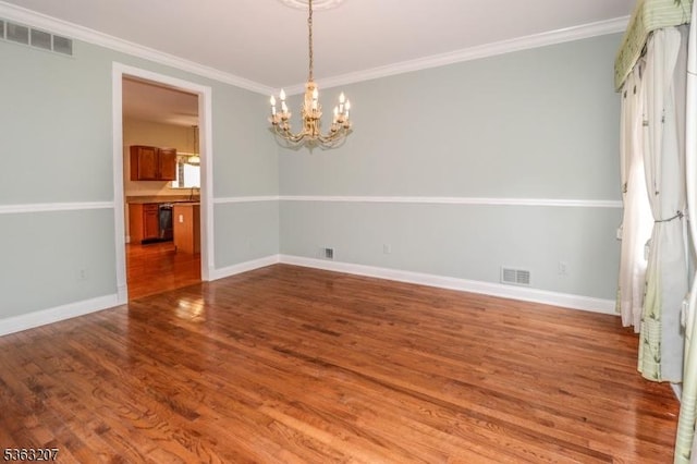 8 Staudt Ct, Franklin Twp, NJ 08873 - unfurnished room featuring a chandelier, wood finished floors, ornamental molding, and baseboards
