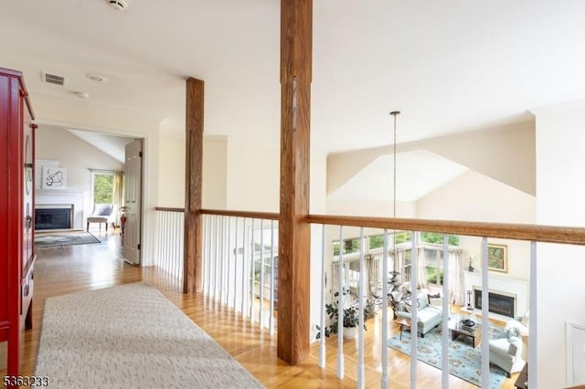 21 Stafford Ln, Bedminster Twp, NJ 07921 - corridor with vaulted ceiling and light wood finished floors