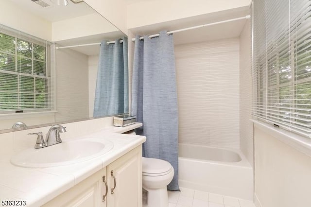 21 Stafford Ln, Bedminster Twp, NJ 07921 - full bathroom featuring vanity, toilet, tile patterned flooring, and shower / bathtub combination with curtain