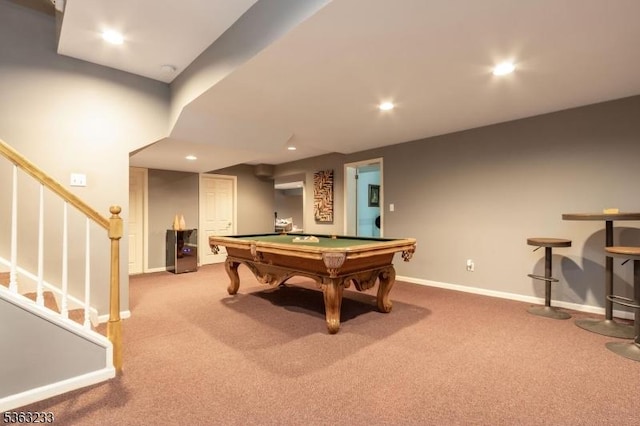 21 Stafford Ln, Bedminster Twp, NJ 07921 - rec room with carpet flooring, billiards, baseboards, and recessed lighting