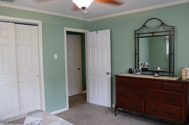 75 Sunrise Ter, Cedar Grove Twp, NJ 07009 - carpeted bedroom with ornamental molding, baseboards, and a ceiling fan