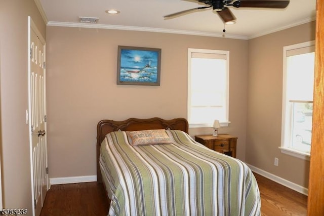 75 Sunrise Ter, Cedar Grove Twp, NJ 07009 - bedroom featuring baseboards, wood finished floors, crown molding, a ceiling fan, and recessed lighting