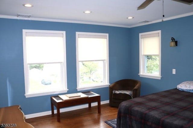 75 Sunrise Ter, Cedar Grove Twp, NJ 07009 - bedroom featuring wood finished floors, ornamental molding, baseboards, recessed lighting, and ceiling fan