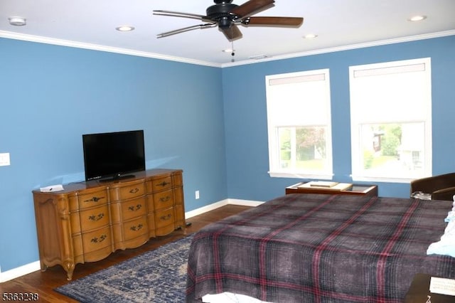 75 Sunrise Ter, Cedar Grove Twp, NJ 07009 - bedroom featuring wood finished floors, baseboards, crown molding, recessed lighting, and ceiling fan