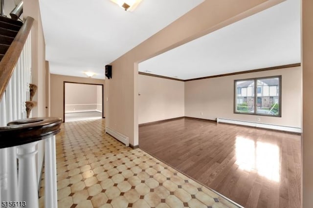 23 Bohnert Pl, Waldwick Boro, NJ 07463 - unfurnished room with a baseboard radiator, baseboards, tile patterned floors, and ornamental molding