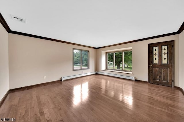 23 Bohnert Pl, Waldwick Boro, NJ 07463 - unfurnished living room with ornamental molding, wood finished floors, and baseboards