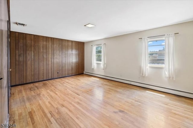 45 Churchill Rd, Cresskill Boro, NJ 07626 - spare room featuring light wood-style flooring, a baseboard heating unit, and wooden walls