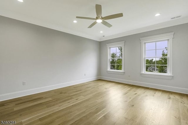 8 Cobblestone Ct, Warren Twp, NJ 07059 - spare room with crown molding, baseboards, light wood finished floors, a ceiling fan, and recessed lighting