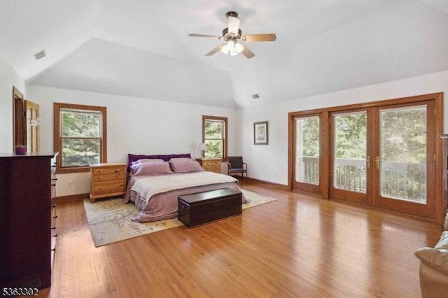 13 E Cove Ln, Morris Twp, NJ 07960 - bedroom featuring access to outside, multiple windows, lofted ceiling, light wood-style flooring, and baseboards