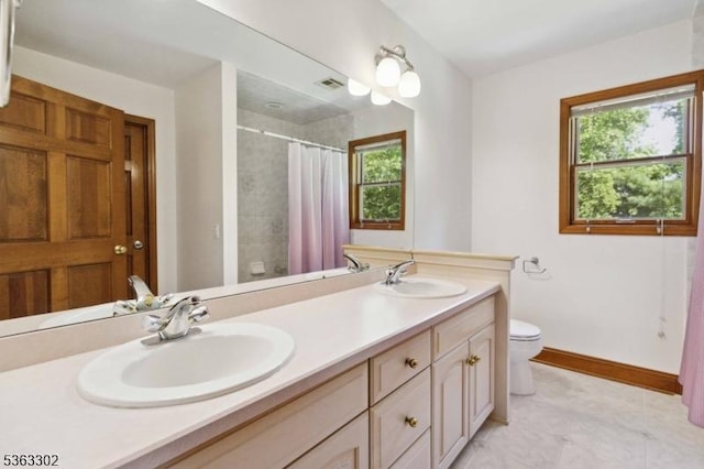 13 E Cove Ln, Morris Twp, NJ 07960 - full bath featuring toilet, double vanity, a tile shower, and baseboards