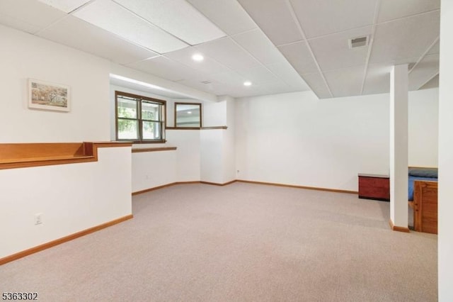 13 E Cove Ln, Morris Twp, NJ 07960 - basement with carpet flooring, baseboards, a paneled ceiling, and recessed lighting