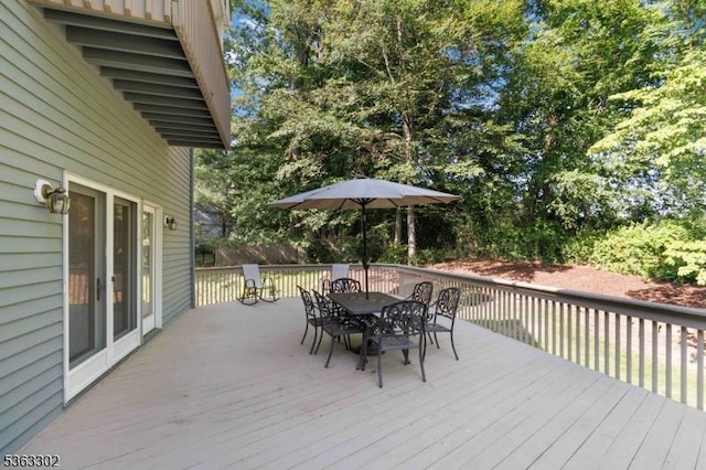 13 E Cove Ln, Morris Twp, NJ 07960 - wooden terrace with outdoor dining area and view of scattered trees