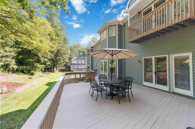 13 E Cove Ln, Morris Twp, NJ 07960 - wooden terrace featuring outdoor dining space and a yard