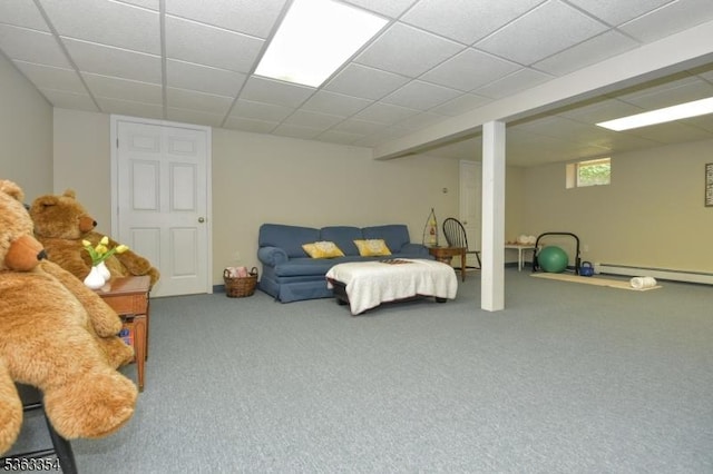 50 Van Schaik Ln, Wyckoff Twp, NJ 07481 - carpeted living room with a baseboard heating unit and a drop ceiling