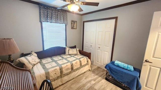 7 Makepeace Dr Unit 7, Jefferson Twp, NJ 07438 - bedroom featuring light wood finished floors, crown molding, a closet, and ceiling fan