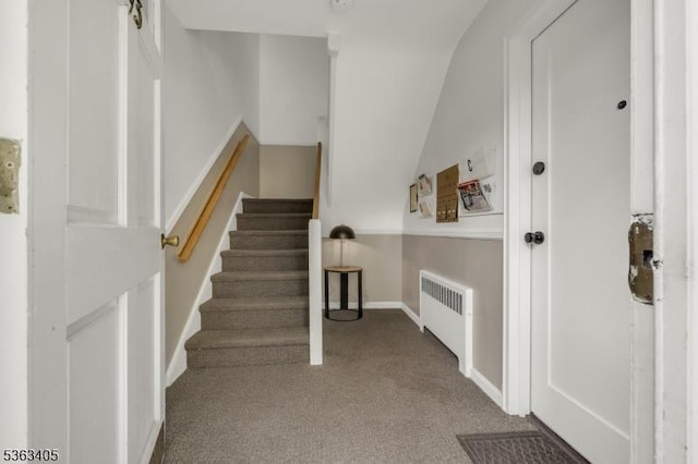 93A Troy Dr Unit A, Springfield Twp, NJ 07081 - stairs featuring radiator heating unit, carpet, and baseboards