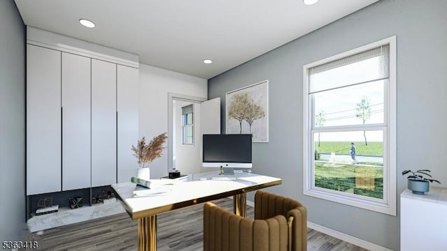 491 Central Ave Unit 4, New Providence Boro, NJ 07974 - home office featuring wood finished floors, baseboards, and recessed lighting