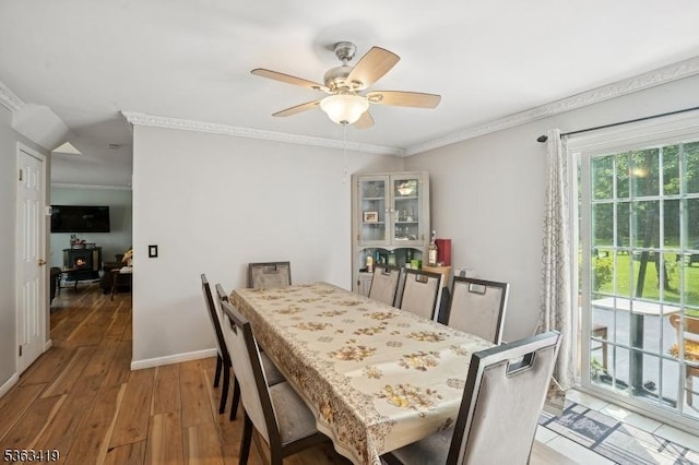 1 Beaver Brook Dr, Vernon Twp, NJ 07461 - dining room featuring a ceiling fan, light wood-style flooring, and ornamental molding