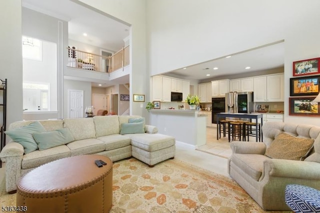 22 Young Ct, Chester Twp, NJ 07930 - living area featuring a high ceiling and recessed lighting