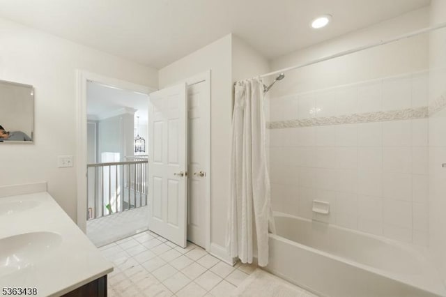 22 Young Ct, Chester Twp, NJ 07930 - full bath with double vanity, shower / tub combo, and tile patterned floors