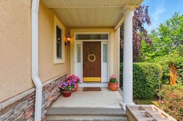 22 Young Ct, Chester Twp, NJ 07930 - property entrance with stucco siding and stone siding