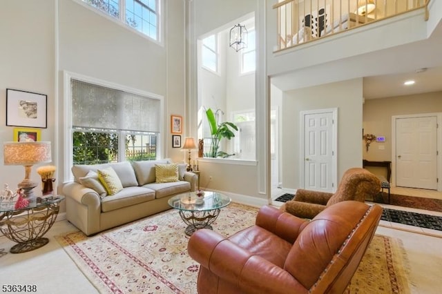 22 Young Ct, Chester Twp, NJ 07930 - living room with a towering ceiling and baseboards