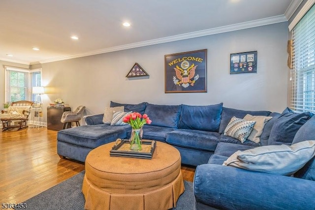 76 W Valley View Dr, Morristown Town, NJ 07960 - living area featuring wood finished floors, ornamental molding, and recessed lighting