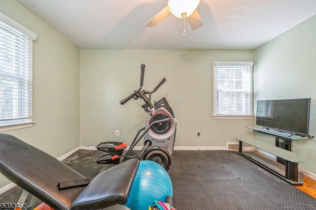 76 W Valley View Dr, Morristown Town, NJ 07960 - exercise area with baseboards and ceiling fan