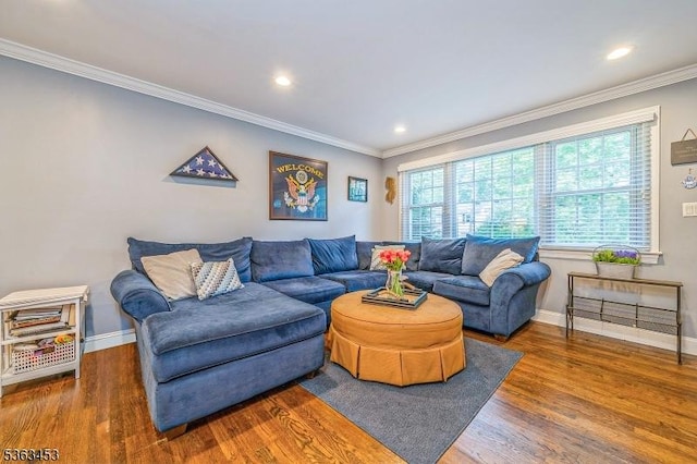 76 W Valley View Dr, Morristown Town, NJ 07960 - living room with wood finished floors, crown molding, and recessed lighting