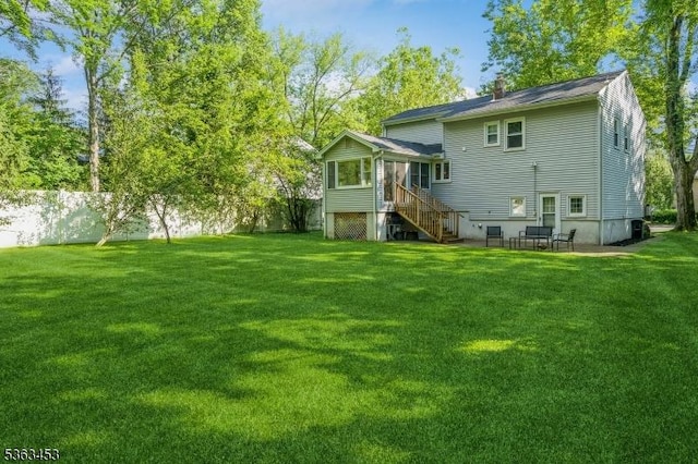 76 W Valley View Dr, Morristown Town, NJ 07960 - back of house featuring a sunroom, stairway, and a patio
