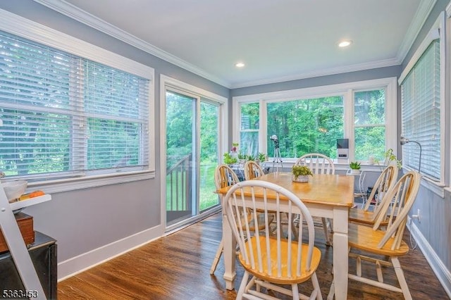 76 W Valley View Dr, Morristown Town, NJ 07960 - sunroom featuring crown molding, wood finished floors, and recessed lighting