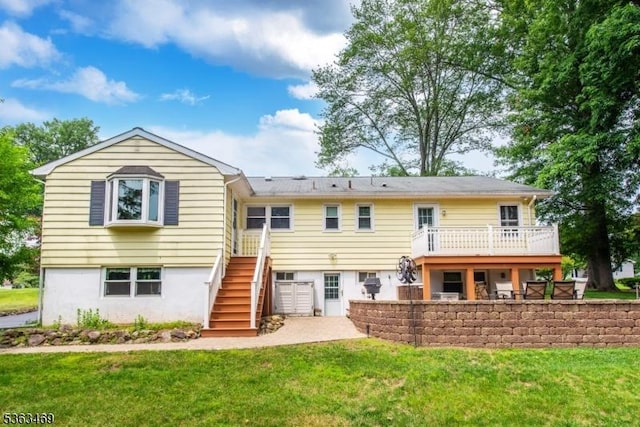 38 Longview Dr, Hanover Twp, NJ 07981 - rear view of property featuring stairs, a yard, a patio area, and a deck