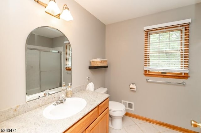 167 Buffalo Hollow Rd, Lebanon Twp, NJ 08826 - full bathroom with toilet, vanity, a shower with door, baseboards, and tile patterned floors