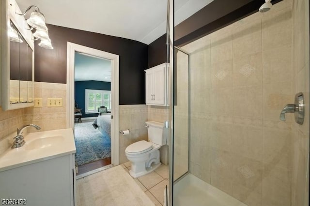 34 Millbrook Rd, Harding Twp, NJ 07976 - bathroom with tile walls, vanity, a stall shower, tile patterned floors, and ensuite bath