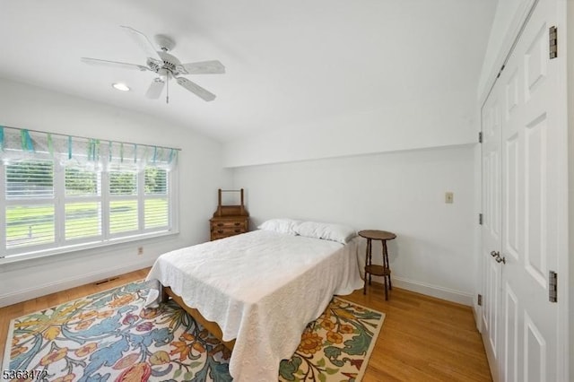 34 Millbrook Rd, Harding Twp, NJ 07976 - bedroom with a closet, lofted ceiling, light wood-style flooring, a ceiling fan, and recessed lighting
