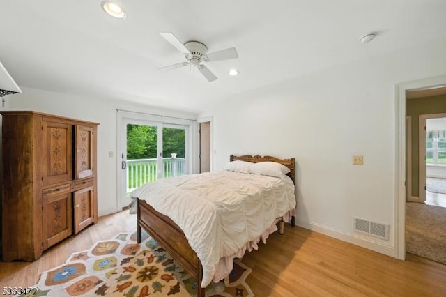 34 Millbrook Rd, Harding Twp, NJ 07976 - bedroom featuring access to outside, multiple windows, light wood-type flooring, recessed lighting, and a ceiling fan