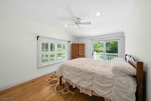 34 Millbrook Rd, Harding Twp, NJ 07976 - bedroom featuring access to exterior, multiple windows, light wood finished floors, lofted ceiling, and recessed lighting