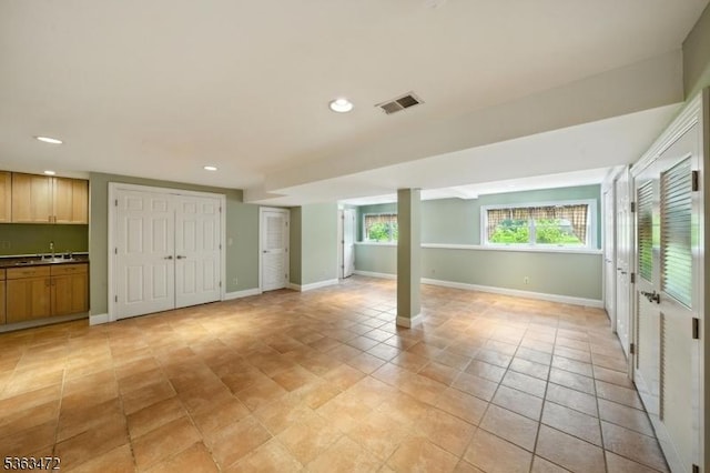 34 Millbrook Rd, Harding Twp, NJ 07976 - unfurnished living room featuring recessed lighting and light tile patterned floors