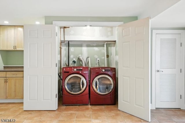 34 Millbrook Rd, Harding Twp, NJ 07976 - laundry room featuring washing machine and dryer, recessed lighting, and light tile patterned flooring