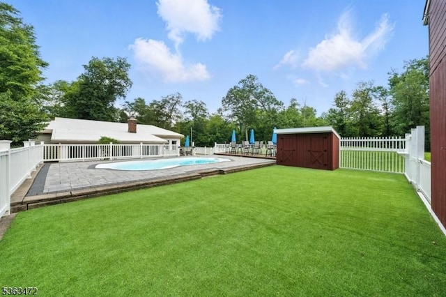 34 Millbrook Rd, Harding Twp, NJ 07976 - fenced backyard featuring a storage unit and a patio area