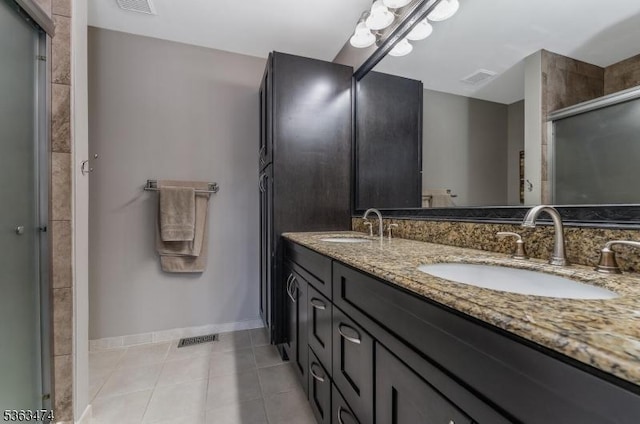 47 Crestmont Rd, Bedminster Twp, NJ 07921 - bathroom with double vanity, a shower stall, tile patterned floors, and baseboards
