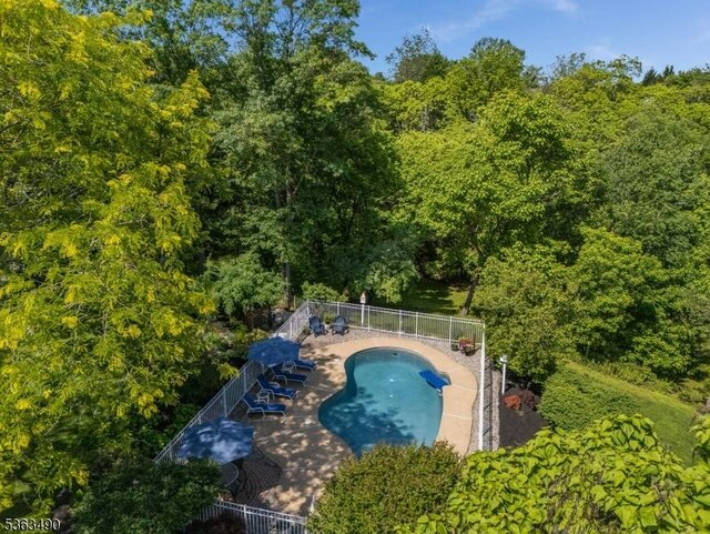 5 Fisher Ct, Raritan Twp, NJ 08822 - view of pool featuring a patio area and a forest view
