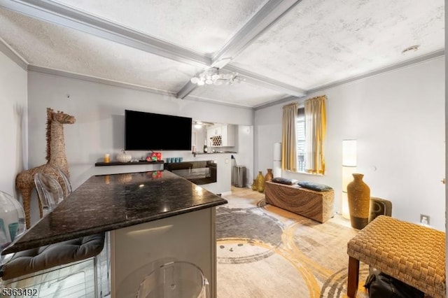 459 Maple Ave Unit 2, Elizabeth City, NJ 07202 - living area featuring ornamental molding, beamed ceiling, and coffered ceiling