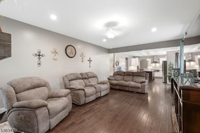 24 Eagles Nest Rd, Green Twp, NJ 07860 - living room with dark wood-style flooring and recessed lighting