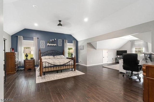 24 Eagles Nest Rd, Green Twp, NJ 07860 - bedroom with lofted ceiling, a desk, wood finished floors, and multiple windows