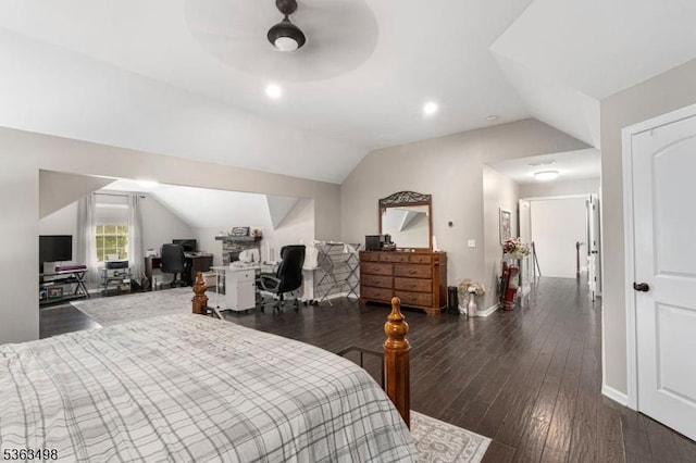 24 Eagles Nest Rd, Green Twp, NJ 07860 - bedroom with vaulted ceiling, a desk, dark wood-type flooring, and ceiling fan