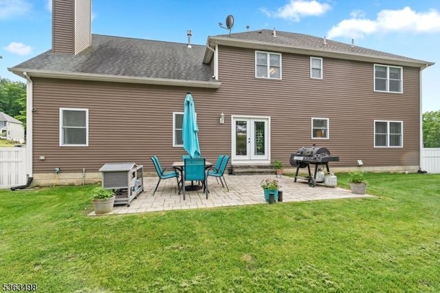 24 Eagles Nest Rd, Green Twp, NJ 07860 - rear view of house with a patio, a chimney, and french doors